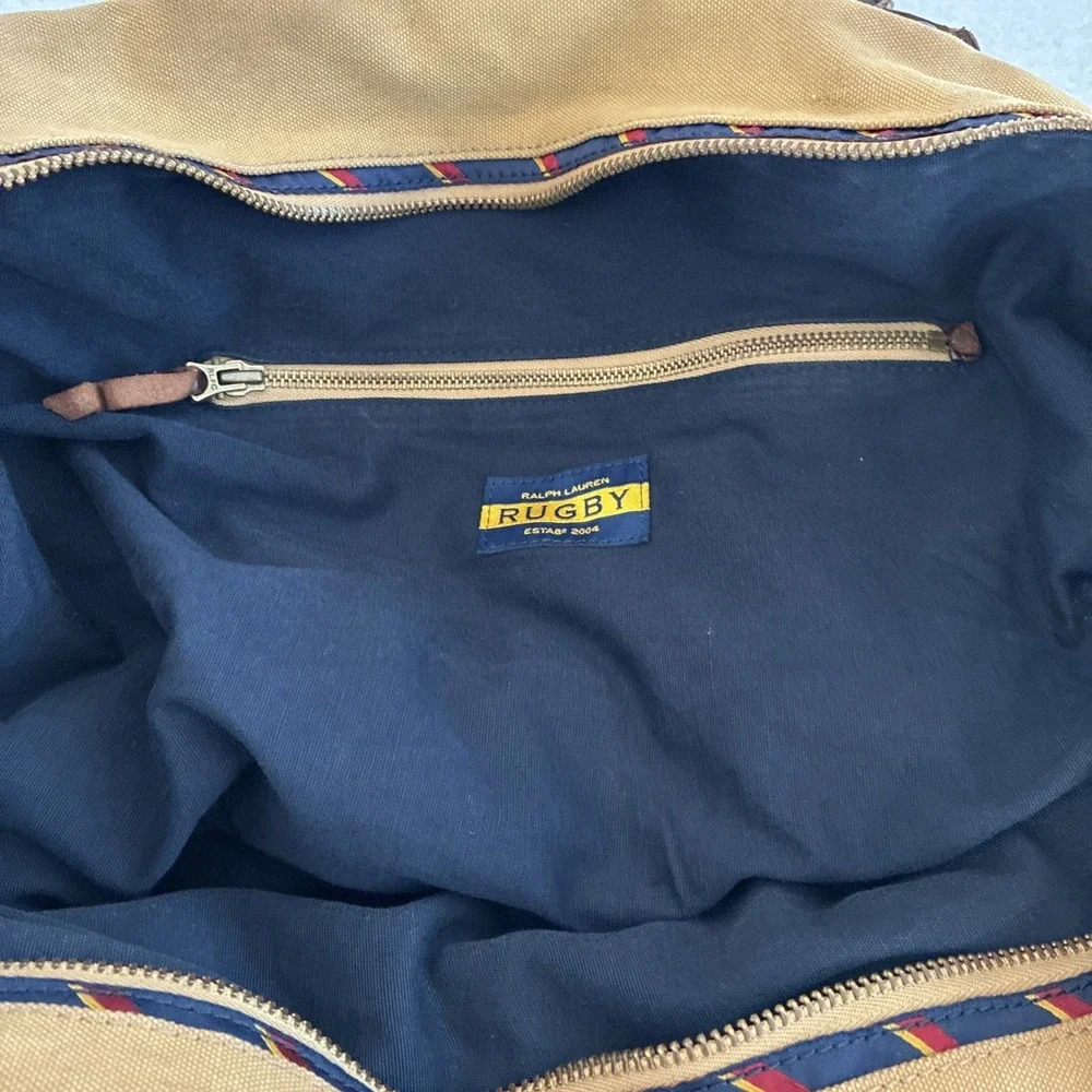 Vintage Rugby Ralph Lauren - Preppy Large Canvas Duffle Weekender Bag Khaki Tan